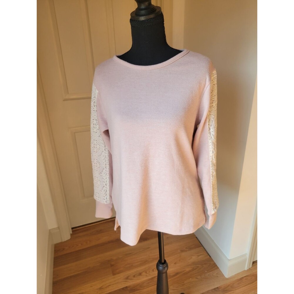 FN by Flora Nikrooz Pink Lace Detail Long Sleeve Lounge Top Sweater Size S